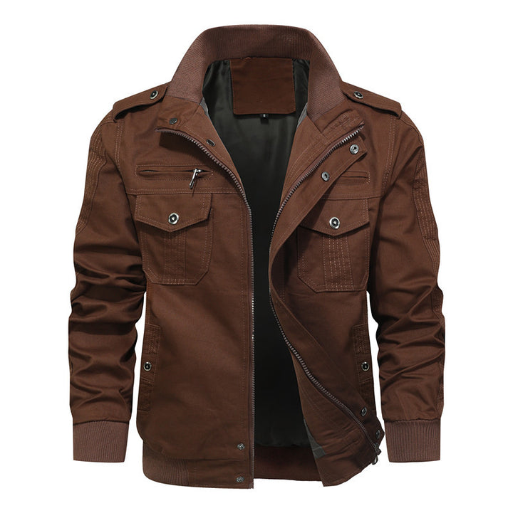 Herren robuste Canvas-Fieldjacke mit Stehkragen, Mehrfachtaschen und Rippbündchen Drune