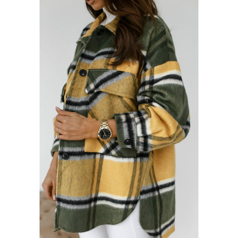 Damen Oversized Flanelljacke mit Karomuster und Taschen Drune