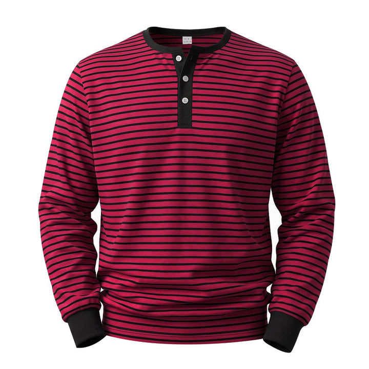 Herren Gestreiftes Langarm-Henleyshirt aus Baumwolljersey mit Knopfleiste Drune