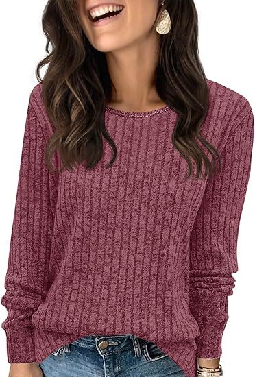 Damen Strukturierter Rippstrick-Pullover mit Rundhalsausschnitt, legerer Silhouette und weichen Bündchen Drune