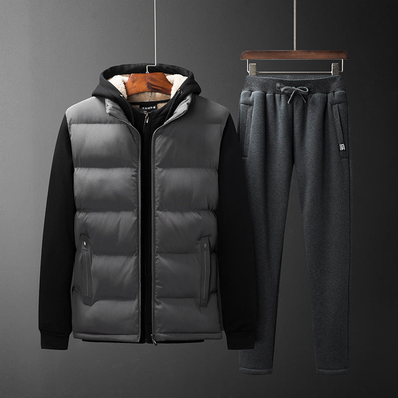 Herren Wattierte Kapuzenweste mit Fleecefutter und schmal geschnittene Jogginghose Set Drune