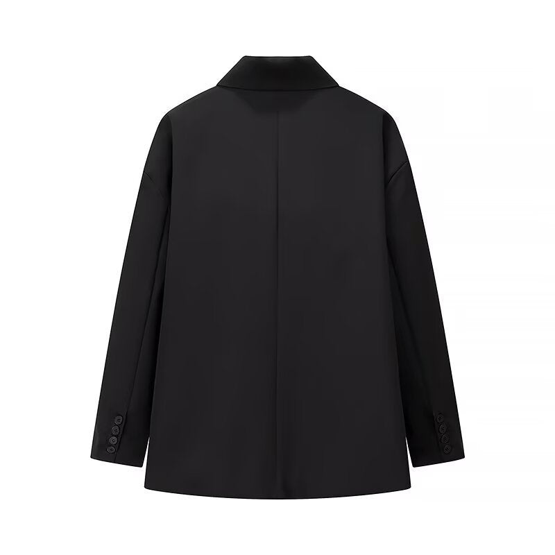 Damen Oversize-Kastenblazer mit schlichten Leistentaschen und weitem Revers Drune