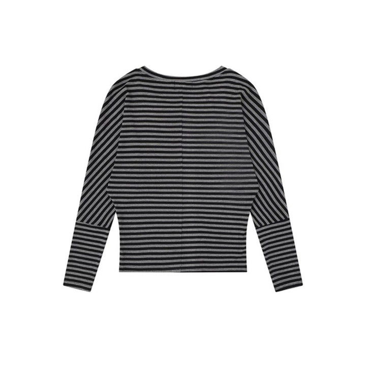 Damen Gestreiftes Langarm-Rundhals-Top aus Baumwollmischung Drune