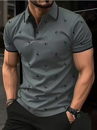 Herren Polohemd mit einzigartigem Flamingo-Muster Drune