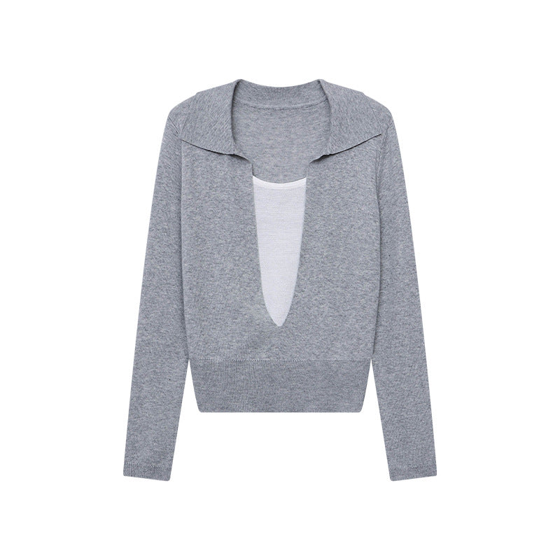 Damen eleganter Pullover mit tiefem Ausschnitt und feinen Details Drune