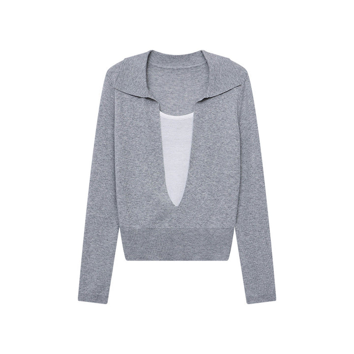 Damen eleganter Pullover mit tiefem Ausschnitt und feinen Details Drune
