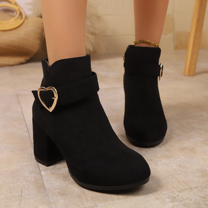 Damen Ankle‑Boots mit Blockabsatz und Herzschnalle Drune