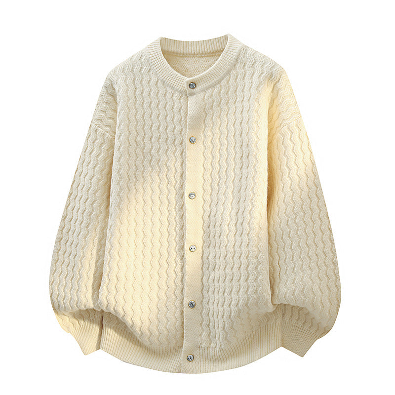 Damen Oversize-Strickjacke mit feiner Strukturstruktur & Perlenknopfleiste Drune