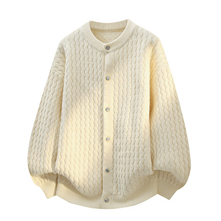 Damen Oversize-Strickjacke mit feiner Strukturstruktur & Perlenknopfleiste Drune