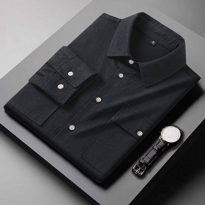 Herren Modernes Slim‑Fit Baumwollmix‑Hemd mit Brusttaschen und Kentkragen Drune