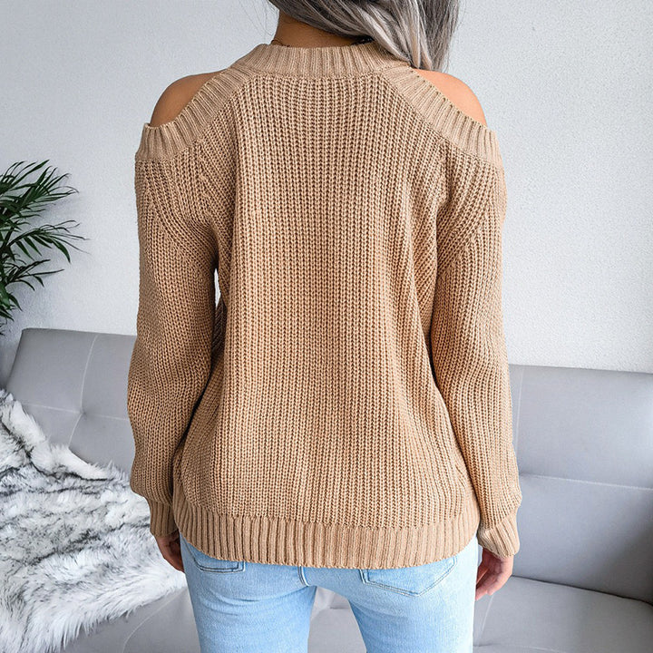 Damen Off-Shoulder Strickpullover mit weitem Schnitt und Rippstruktur Drune