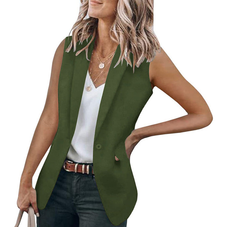 Damen ärmellose Blazer-Jacke mit elegantem Schnitt und Seitentaschen Drune
