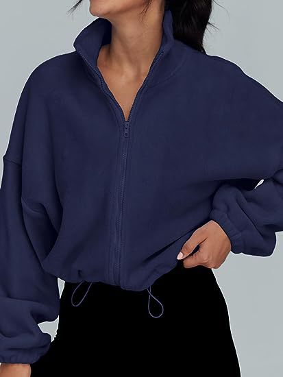 Damen lässige Zip-Jacke mit Kordelzug Drune