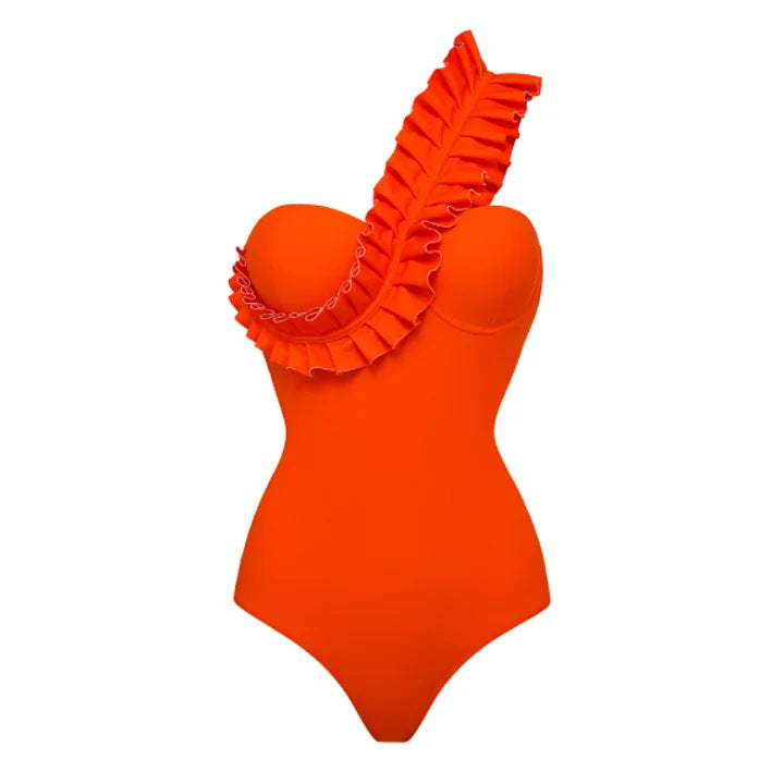 Damen Badeanzug mit asymmetrischem Volant-Design Drune