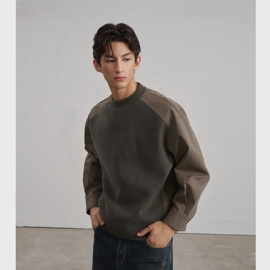 Herren Rundhals-Pullover mit Popeline-Ärmeln und Raglan-Schulter Drune
