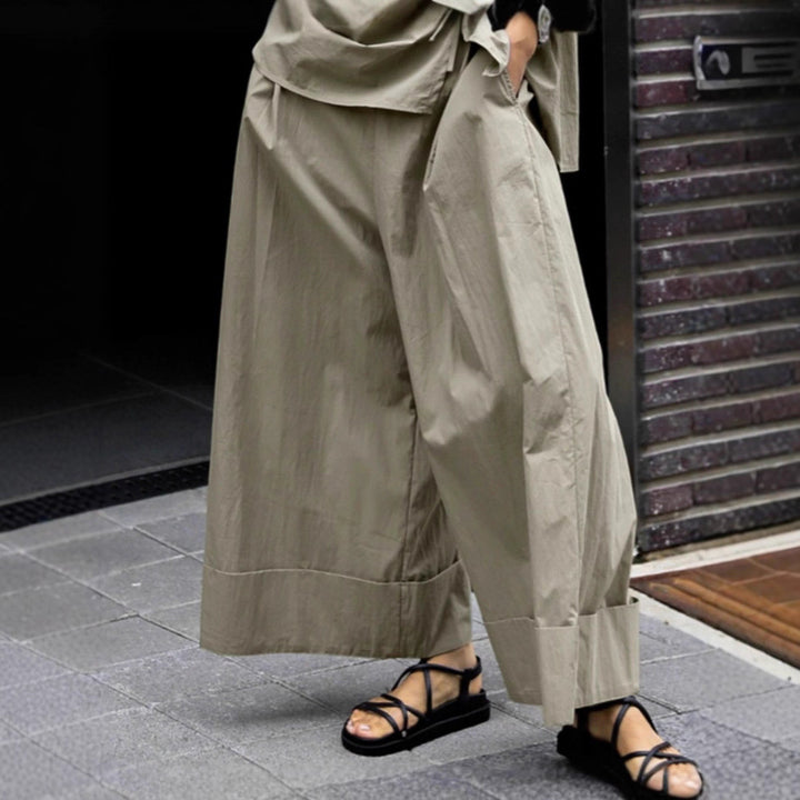 Damen Weite Palazzo-Hose mit hohem Bund und breitem Saum Drune
