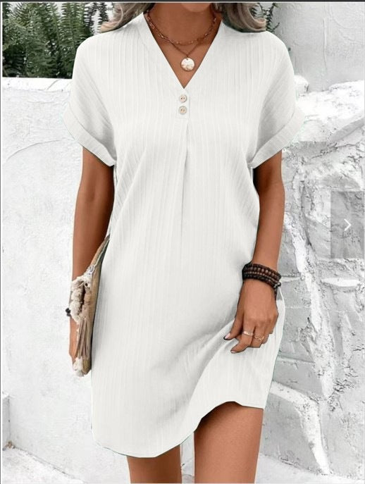 Damen V-Ausschnitt Strandkleid mit feiner Rippstruktur Drune
