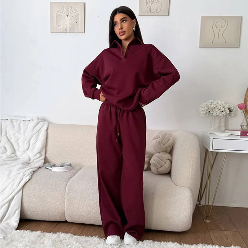 Damen Sportliches Loungewear-Set mit hohem Kragen und weitem Schnitt Drune