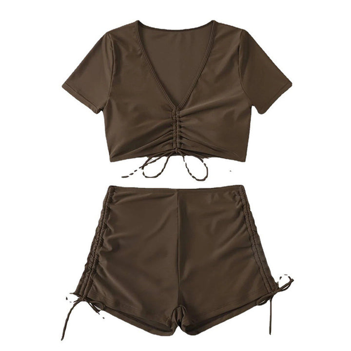 Damen Crop-Top Bikini-Set mit verstellbaren Rüschen und hoch tailliertem Slip Drune