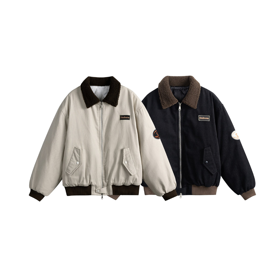 Unisex Boxy‑Bomberjacke mit Teddykragen, Cordoptik und Utility‑Taschen Drune