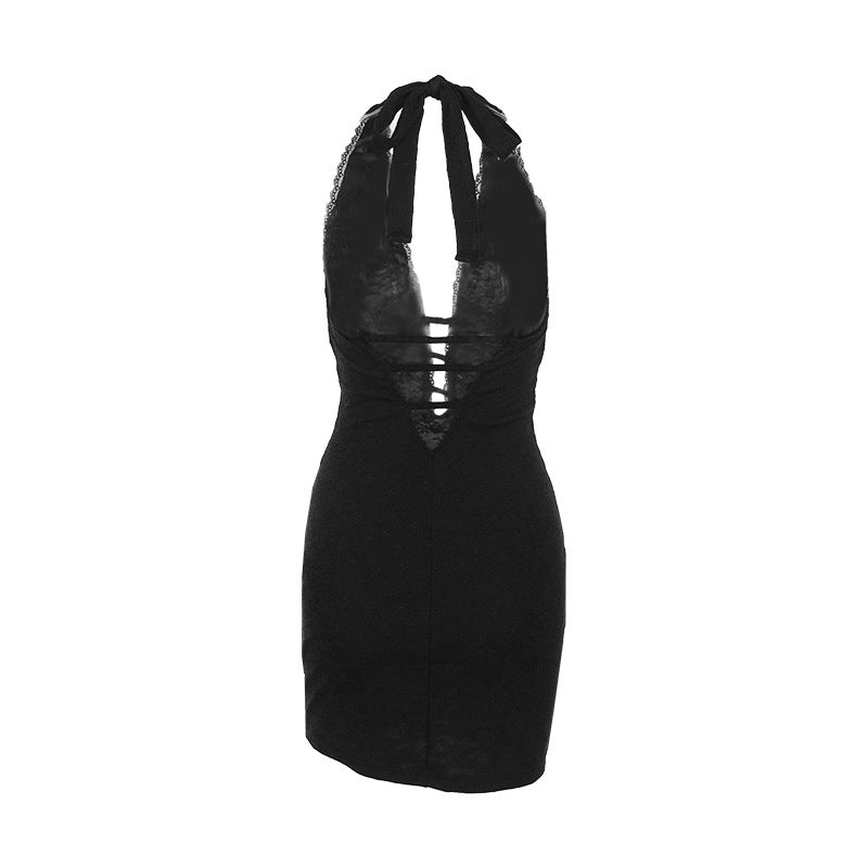 Damen Sexy Mini-Kleid mit tiefem Halterneck und raffiniertem Cut-Out Drune