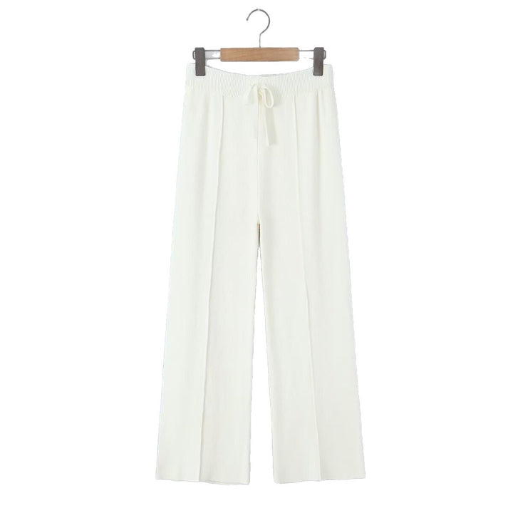 Damen weite Strickhose mit hoher Taille, sichtbarer Bügelfalte und Kordelzugbund Drune