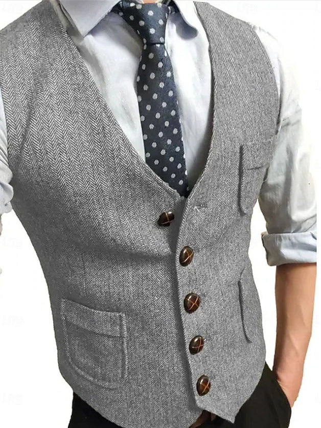 Herren Eleganter Weste aus Herringbone-Stoff Drune