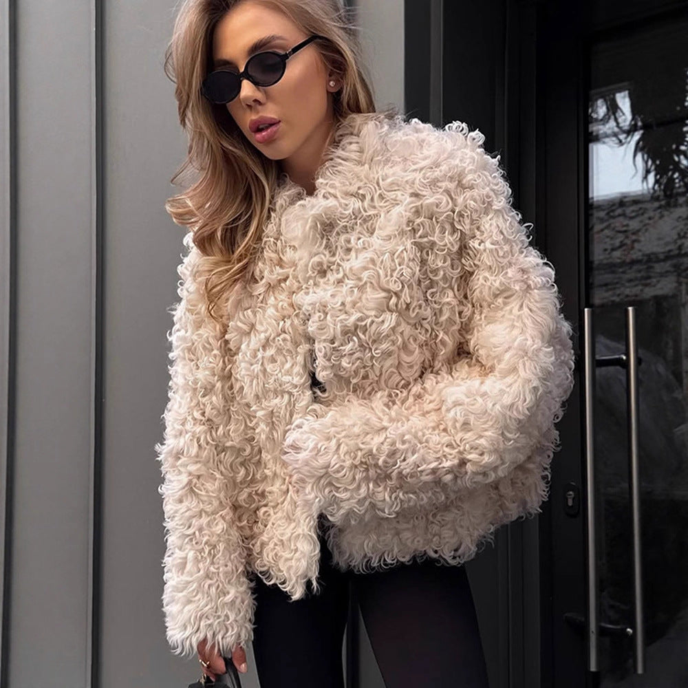 Damen Boxy-Kurzmantel im Locken‑Teddy‑Look mit kastiger Silhouette Drune