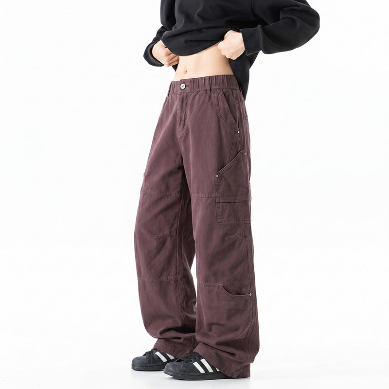 Damen Weite Utility-Cargo-Hose mit elastischem Bund, Multifunktionstaschen und Workwear-Details Drune