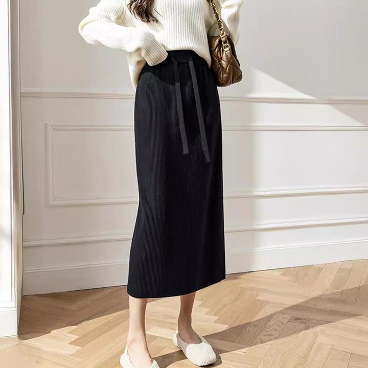 Damen Knielanger Strickrock mit Taillenband und texturiertem Design Drune