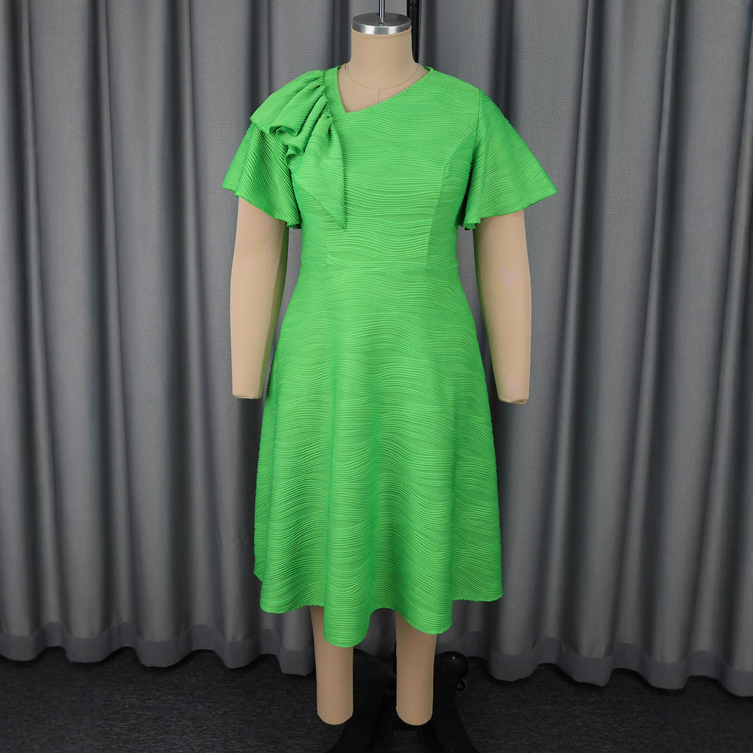 Damen Midikleid mit asymmetrischem Schal und voluminösen Ärmeln Drune