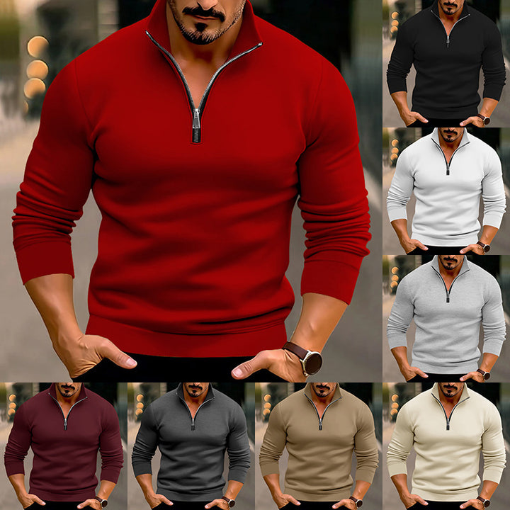Herren nan taillierter Feinstrickpullover mit kurzem Reißverschluss und Stehkragen Drune