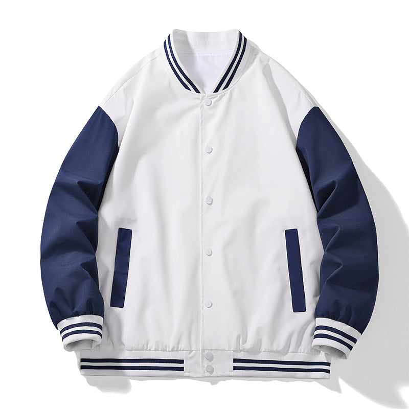 Unisex College-Bomberjacke im Varsity-Stil mit kontrastärmeln, gestreiften Rippbündchen und Druckknopfverschluss Drune