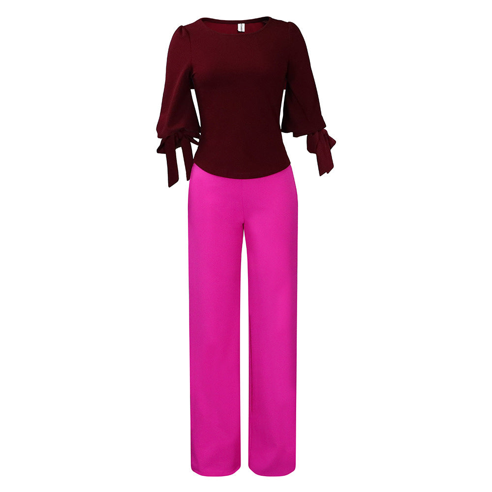 Damen Jumpsuit mit eleganten Trompetenärmeln und schickem Bindeband Drune