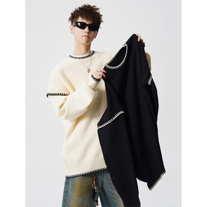 Herren Grobstrickpullover mit Kontrastnähten Drune