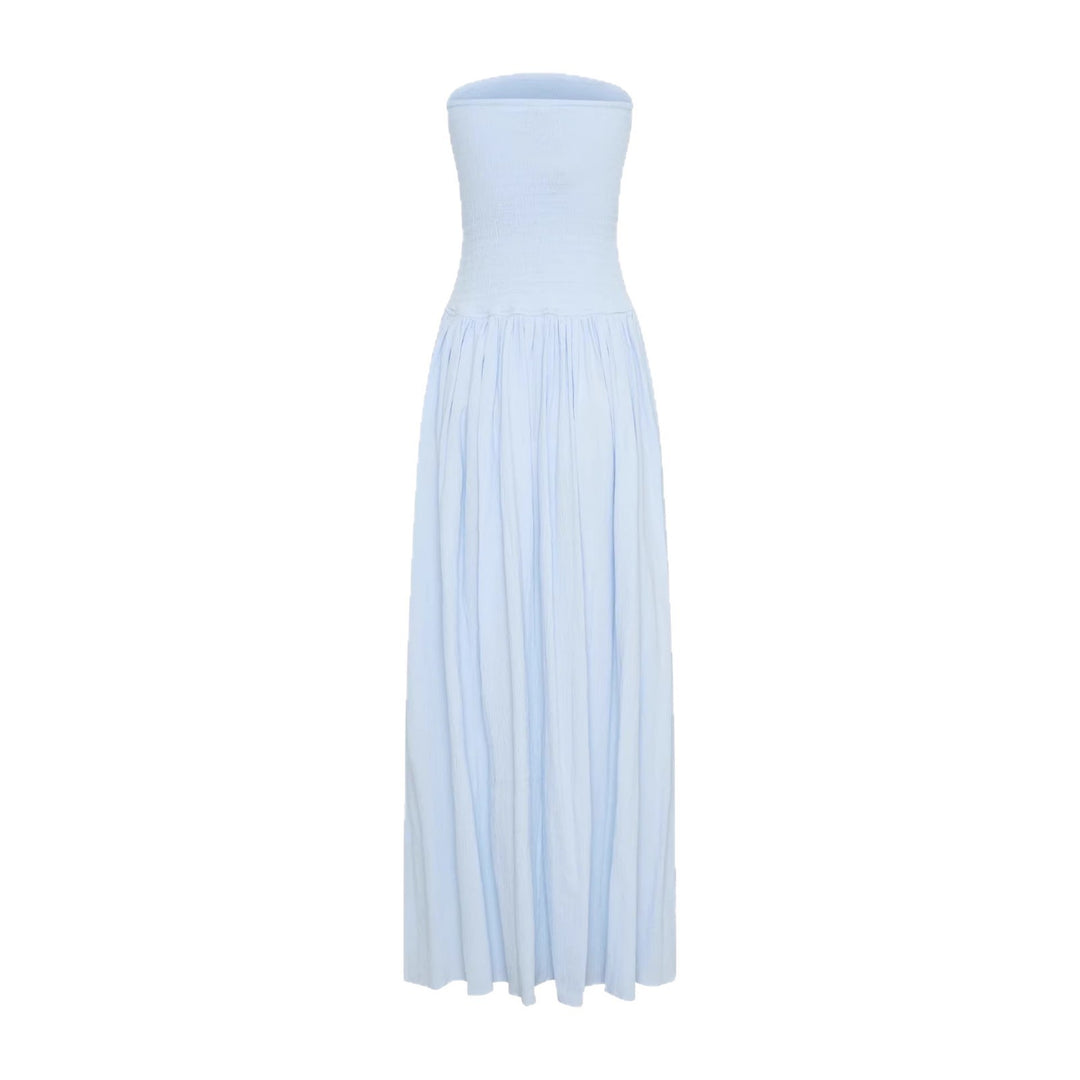 Damen Maxi-Kleid mit elastischem Oberteil und fließendem Rock Drune