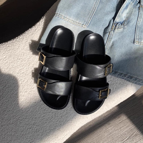 Damen Designer Zehentrenner-Sandalen mit dekorativem Riemendesign und komfortablem Fußbett Drune