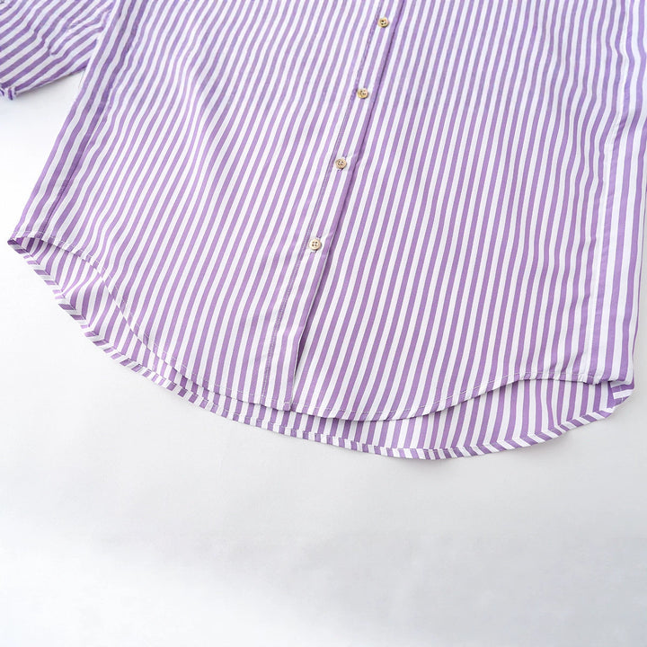 Damen Oversize-Hemdbluse mit kontrastierendem Kentkragen und gerundetem Saum Drune