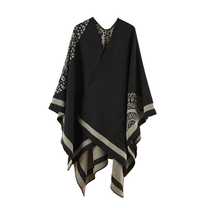 Damen Oversize Strickponcho mit grafischem Jacquardmuster Drune