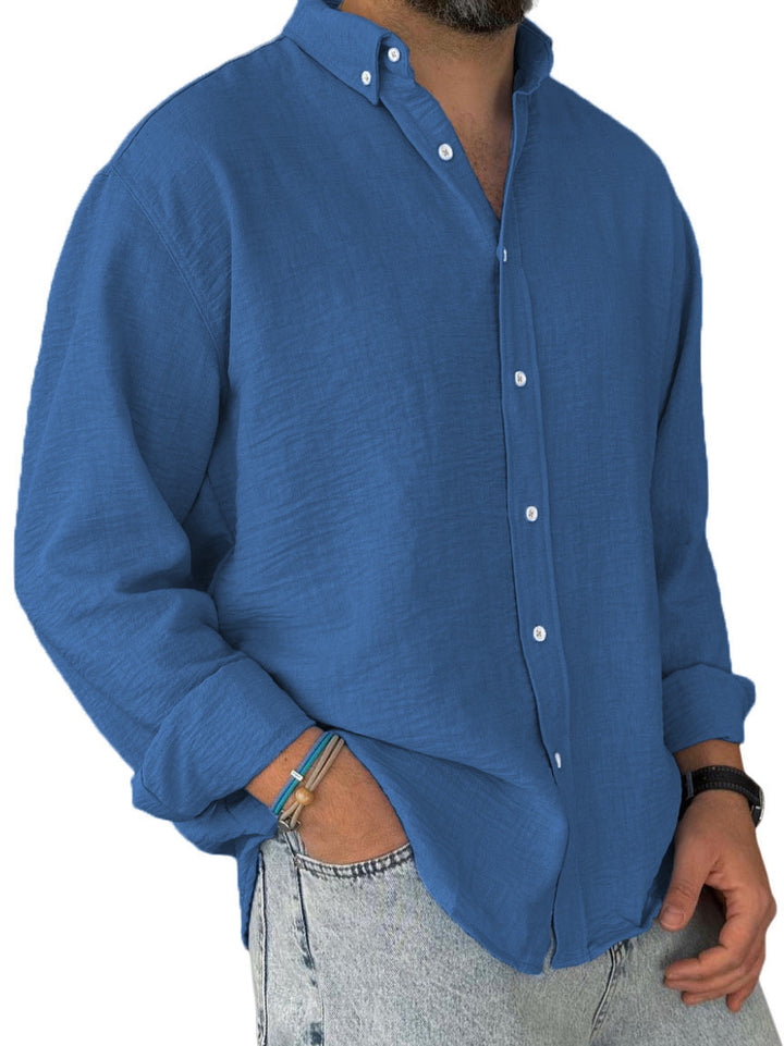 Herren nan leichtes Baumwoll-Leinen-Hemd mit Button-Down-Kragen und entspannter Relaxed-Fit Drune