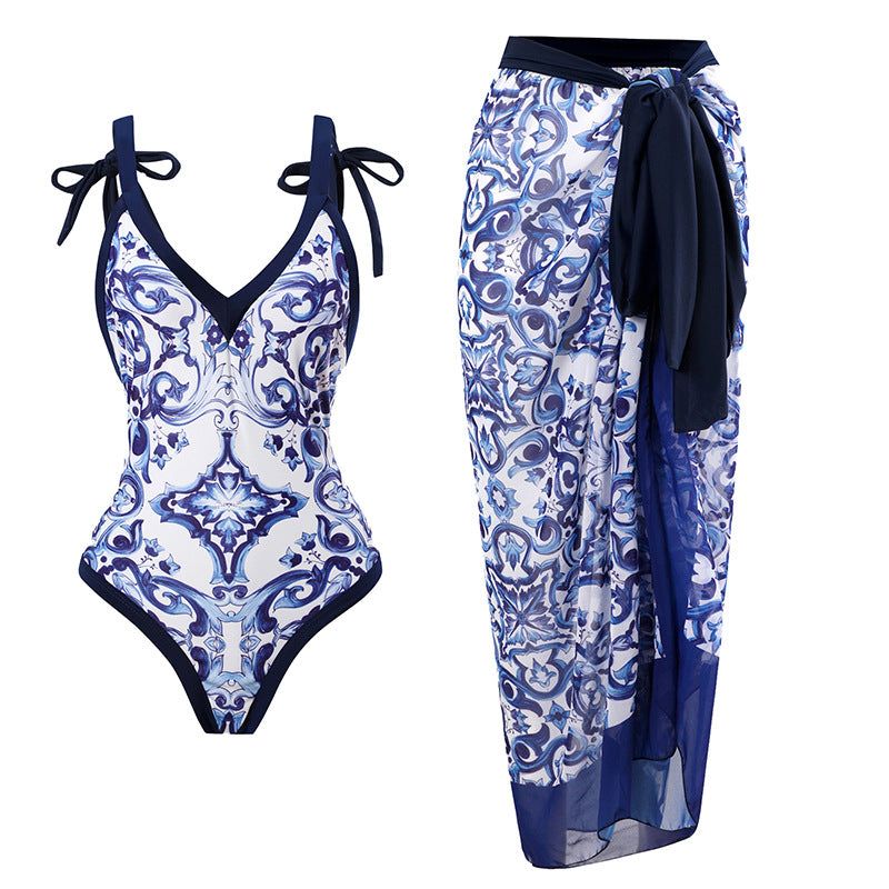 Damen Strandpareo mit elegantem floralen Design und verstellbarem Bindegürtel Drune