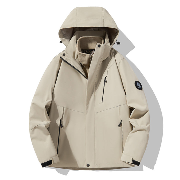 Herren Softshell-Outdoorjacke mit abnehmbarer Fleece‑Innenlage, verstellbarer Kapuze und wasserabweisenden Reißverschlüssen Drune