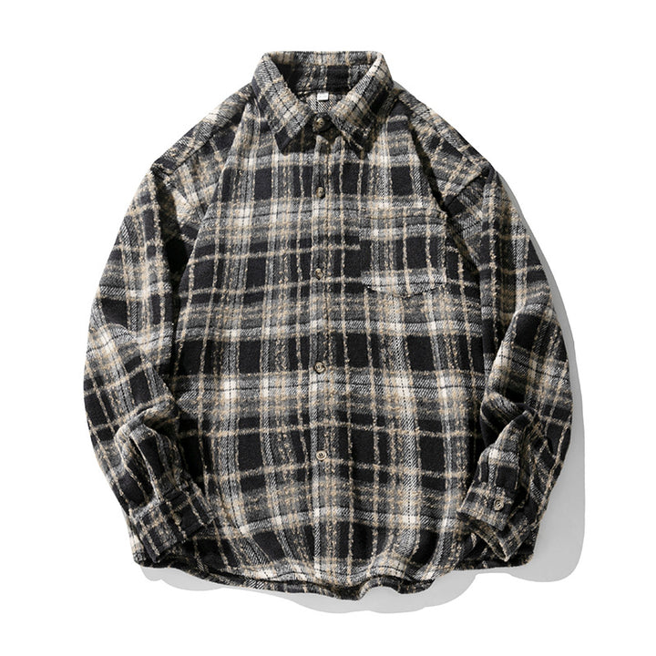Unisex Overshirt im Wollfleece-Karomuster mit kastigem Schnitt und aufgesetzter Brusttasche Drune