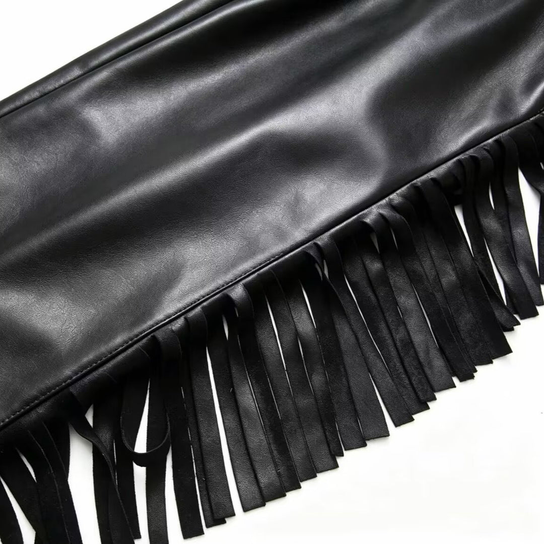 Damen Kunstlederhose mit Fransenbesatz Drune
