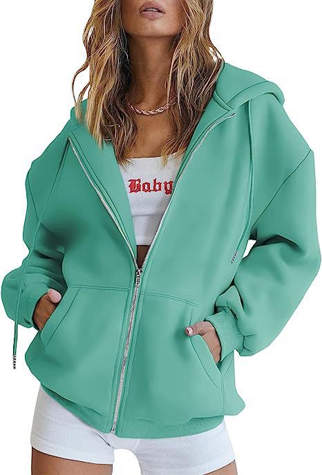 Damen nan oversized Kapuzenjacke mit durchgehendem Reißverschluss Kängurutaschen und weichem Sweatmaterial Drune