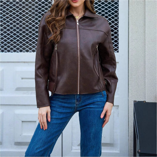 Damen modische Kunstlederjacke im lässigen Schnitt Drune
