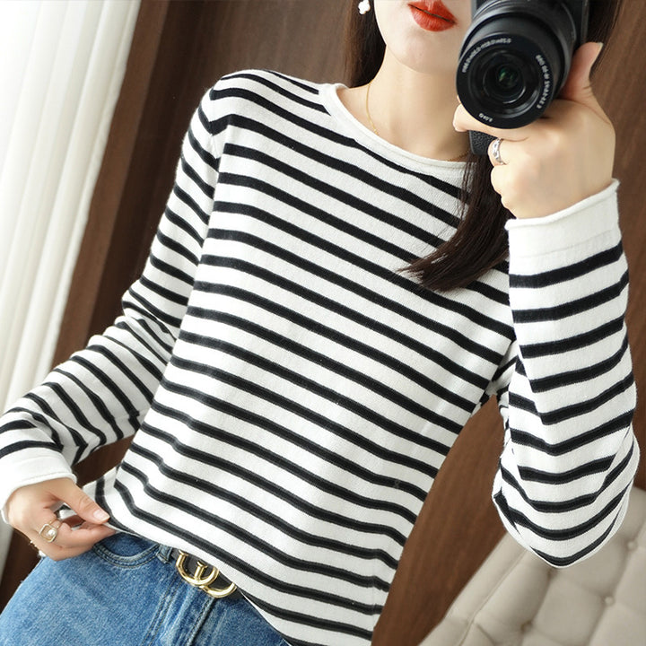Damen Maritim inspirierter Baumwoll-Feinstrickpullover mit Streifen und leicht kastiger Silhouette Drune