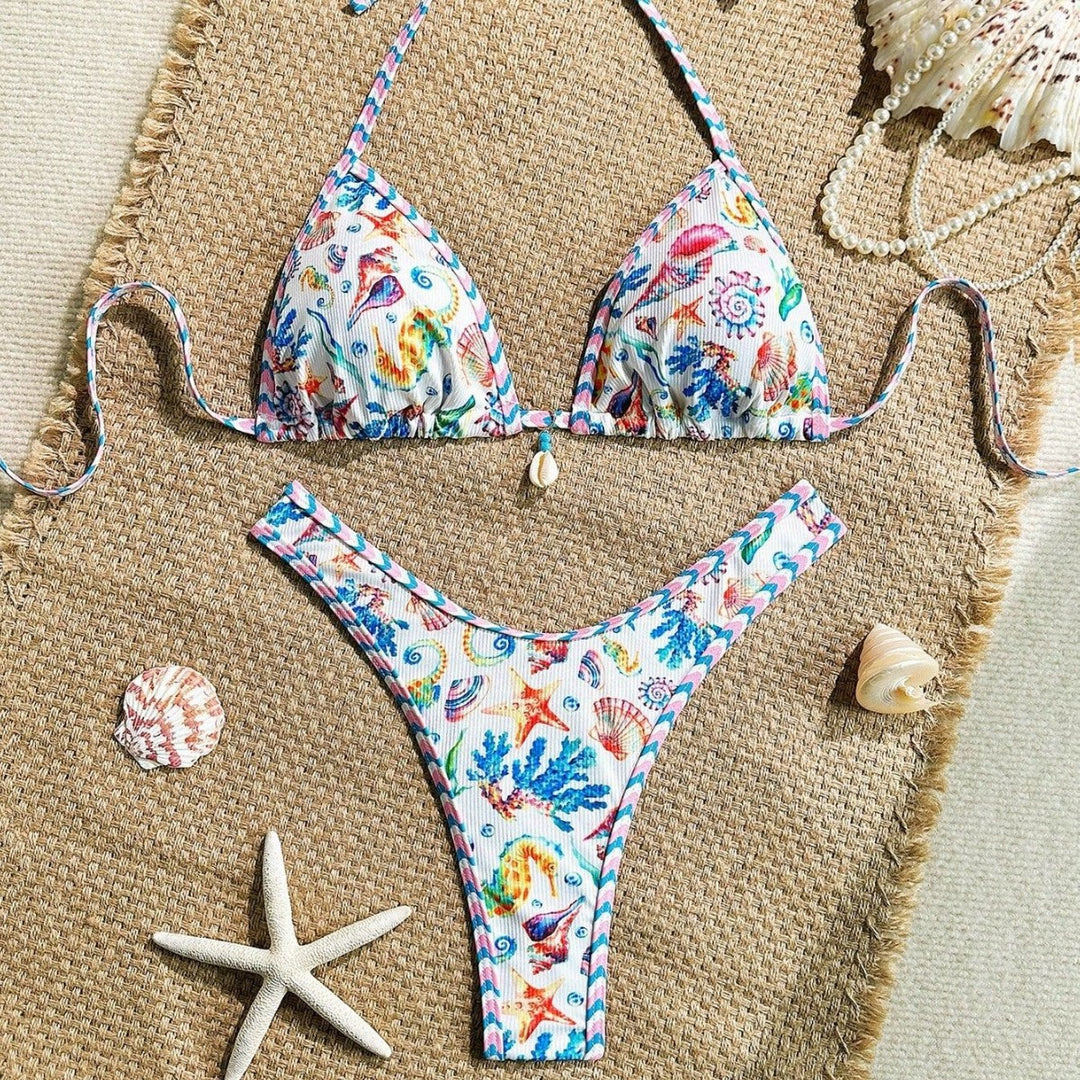 Damen Triangel-Bikini mit maritimem Muster und stylischen Details Drune