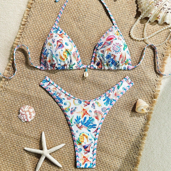Damen Triangel-Bikini mit maritimem Muster und stylischen Details Drune
