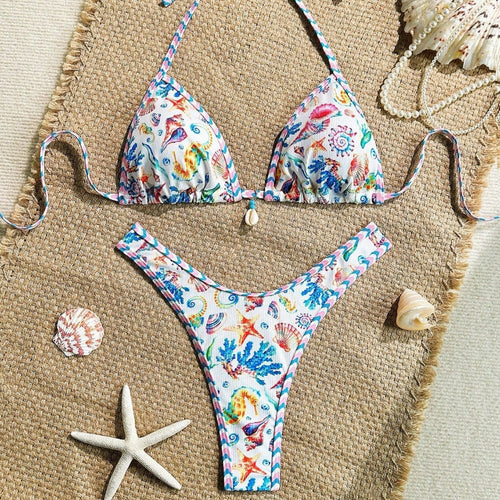 Damen Triangel-Bikini mit maritimem Muster und stylischen Details Drune